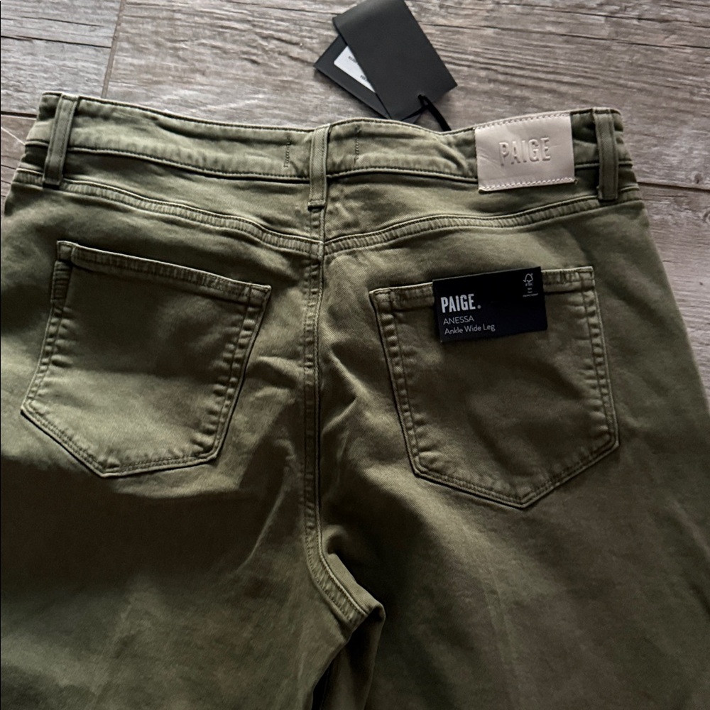 Anthropologie Paige Anessa ankle Wide Leg Olive Green Wide-Leg Pants - Picture 4 of 6